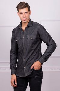 Προσφορά Τζιν πουκάμισο με εξωτερικές τσέπες - ΜΑΥΡΟ για 33,99€ σε Berto Lucci