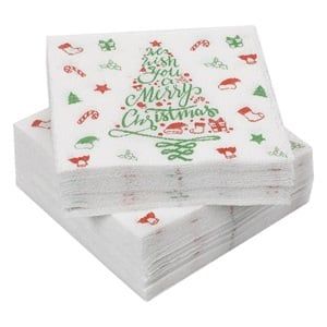 Προσφορά Χριστουγεννιάτικες Χαρτοπετσέτες Λευκές Δέντρο "΅We Wish You a Merry Christmas" 28x8cm - 50 τμχ. για 0,79€ σε Jumbo