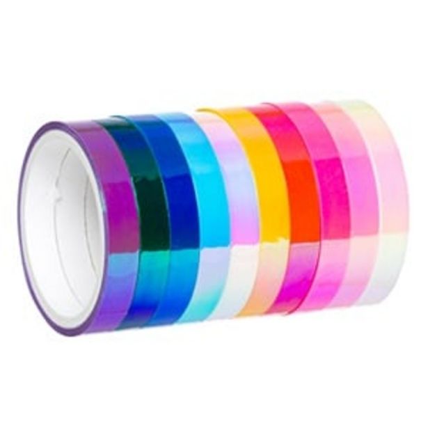 Προσφορά Κολλητικές Ταινίες Διακοσμητικές Χρωματιστές Μεταλιζέ Ιριδίζοντα Χρώματα 3 m x 6 mm - 10 τμχ. για 1,29€