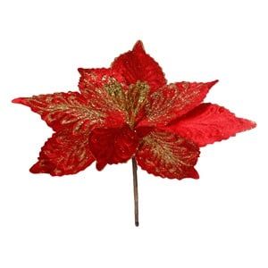 Προσφορά Χριστουγεννιάτικο Διακοσμητικό Λουλούδι Αλεξανδρινό Κόκκινο Βελουτέ Χρυσό Glitter 26cm για 1,99€ σε Jumbo