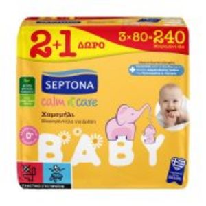 Προσφορά SEPTONA Baby Μωρομάντιλα Calm n' Care Χαμομήλι 2x80τεμ +1 Δώρο για 2,46€ σε ΣΚΛΑΒΕΝΙΤΗΣ