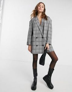 Προσφορά ASOS DESIGN oversized mini blazer dress in grey check για 99,32€ σε Asos