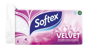 Προσφορά Softex Velvet Χαρτί Υγείας 4φύλλων 8άρι 0,824kg για 9,29€ σε My Market