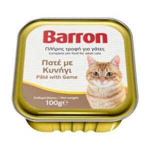 Προσφορά Barron Υγρή Τροφή Για Γάτες Πατέ Με Κυνήγι 100 gr για 0,35€ σε Χαλκιαδάκης